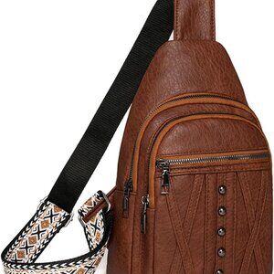 Stylish Brown Leather Crossbody Sling Bag with 5 Pockets for Daily Adventures